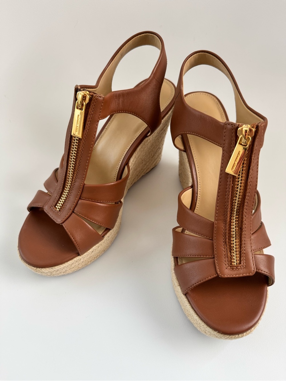 Michael Michael Kors Berkley Wedge Sandal Brown Leather Women’s 7.5 Retail $139